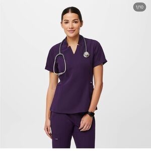 Figs Inala Scrub Top and Yola Bottom Set Deep Purple